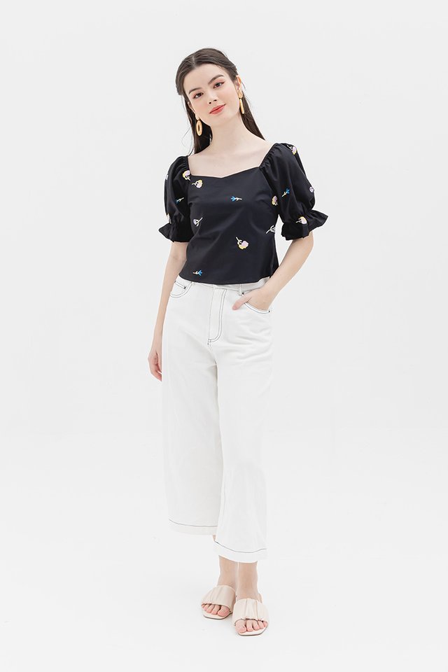 Felicity Embroidery Top in Black