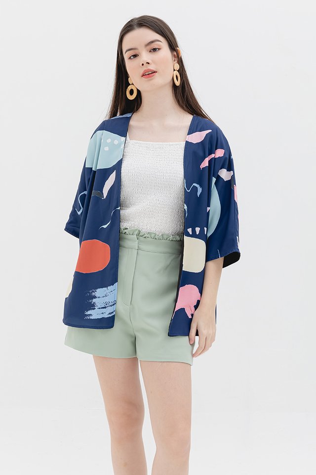 Pastels Reversible Kimono Jacket in Navy Black