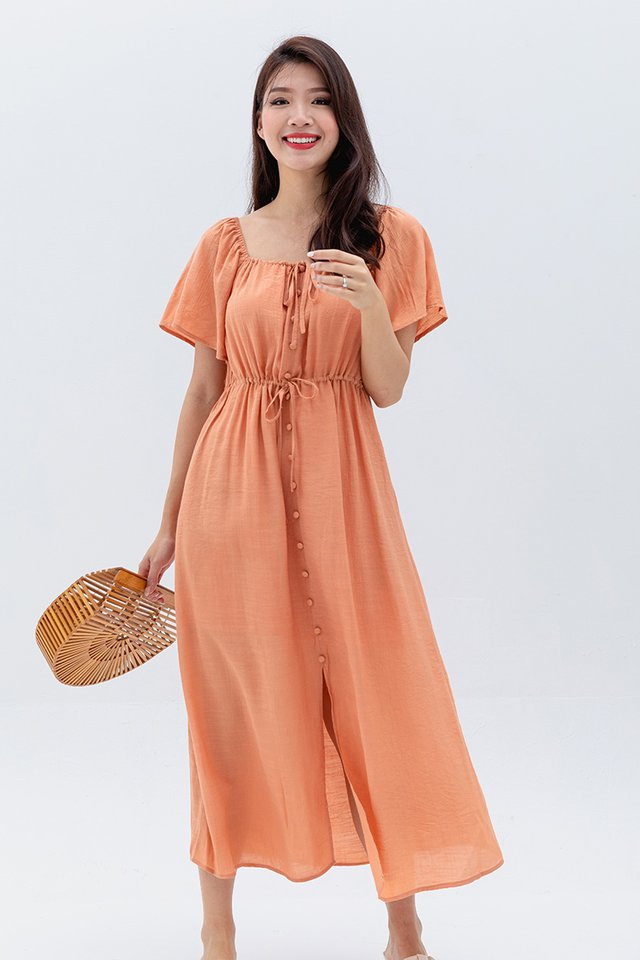 Resort Vibes Drawstring Dress in Sunburnt Orange