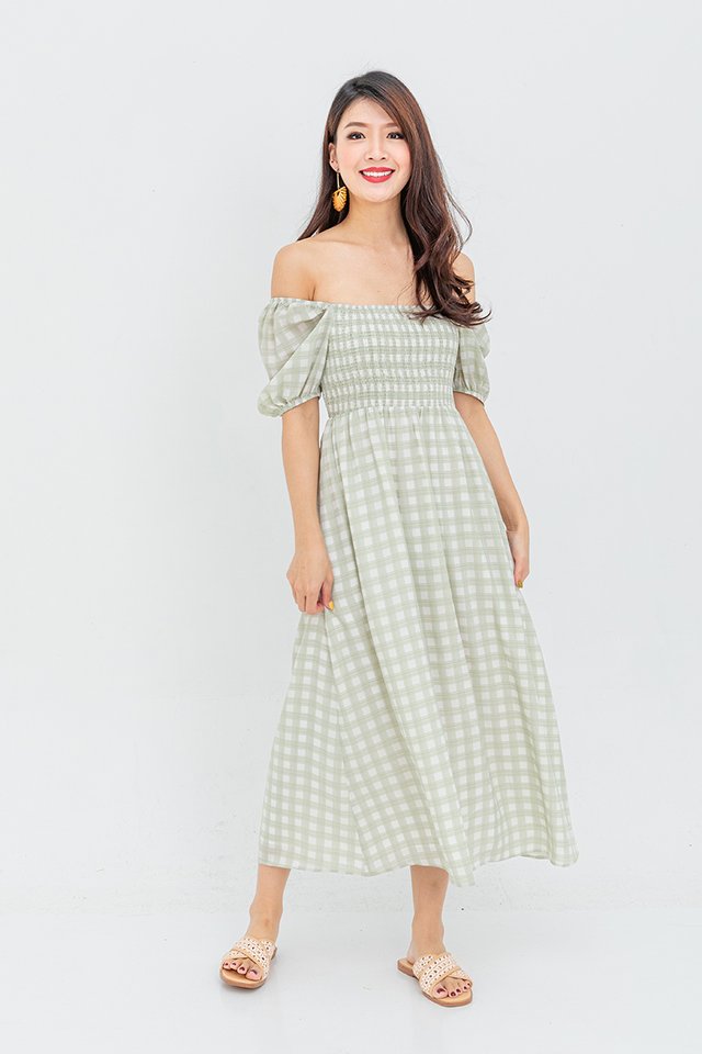 French Eclair Plaid Dress in Green