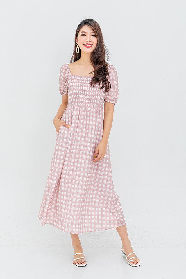 French Eclair Plaid Dress in Pink