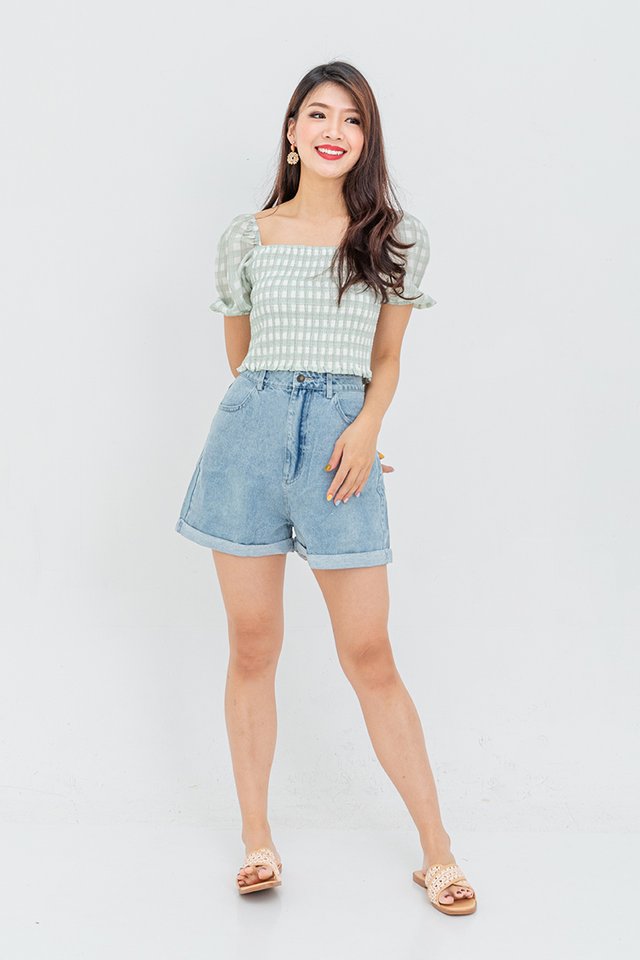 French Eclair Plaid Top in Green