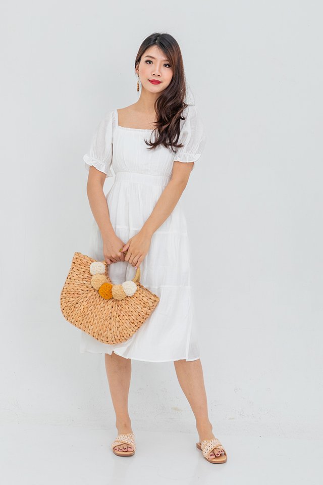 Sora Puffy Sleeves Tiered Dress in White