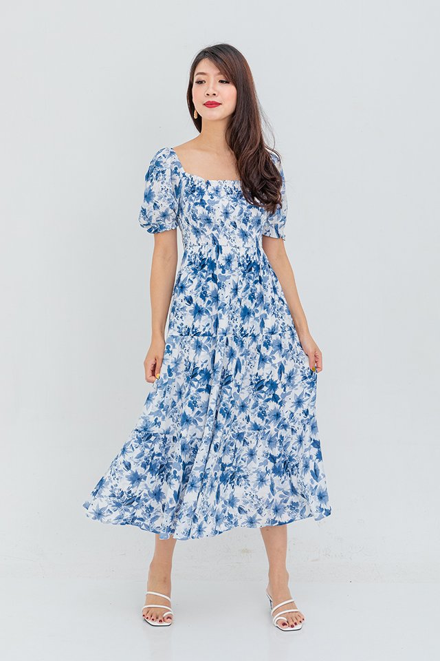 Summer Holiday Smocked Dress in Luxe Blue Florals