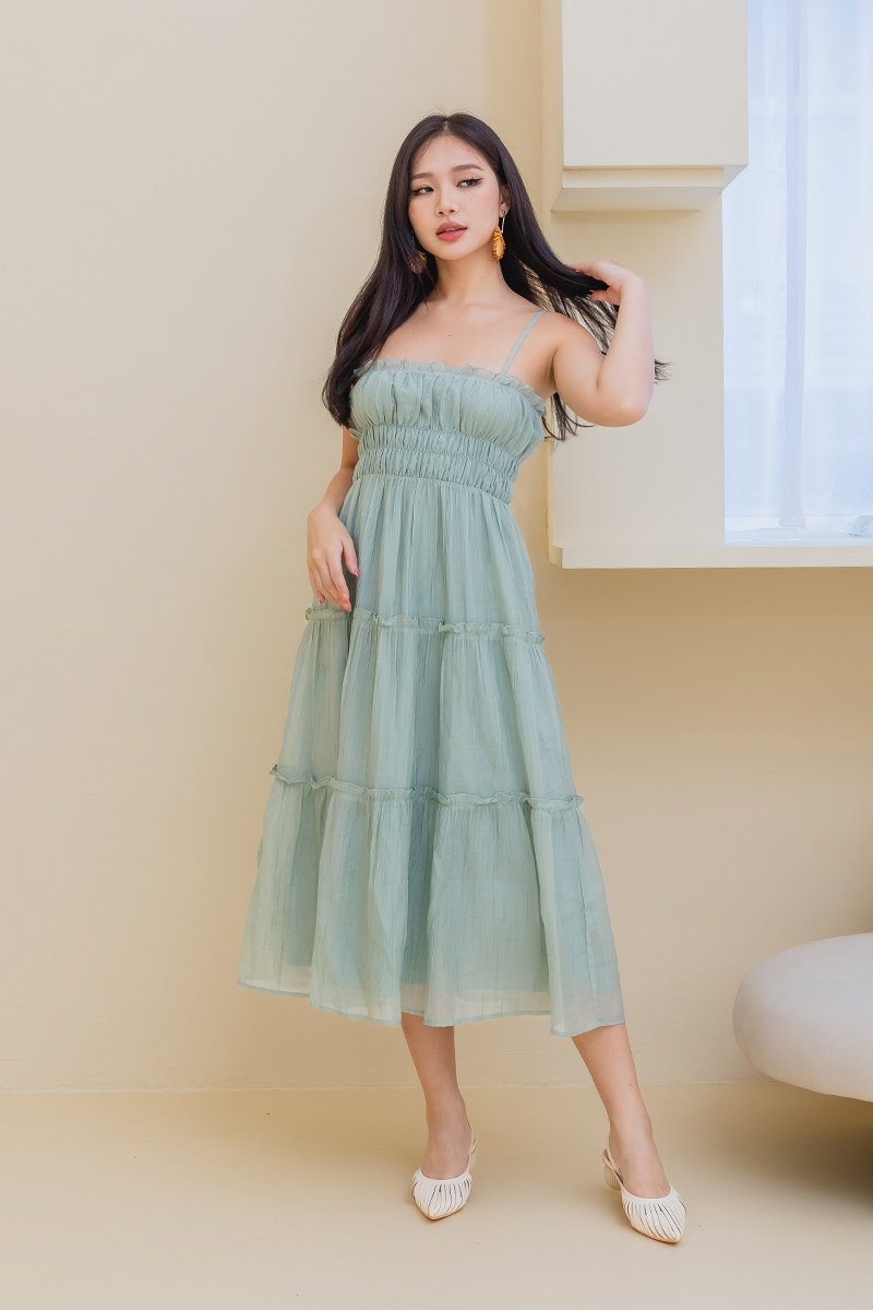 Slow Waltz Chiffon Dress in Sage Green | FlymetoParis