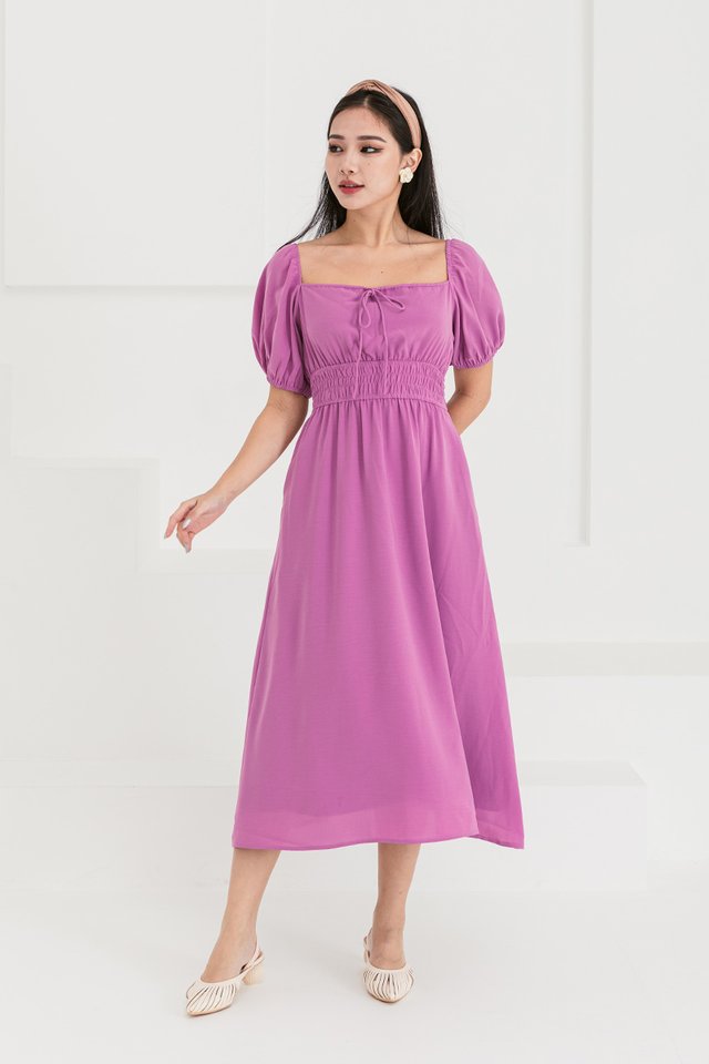 Charisse Drawstring Ruched Dress in Orchid