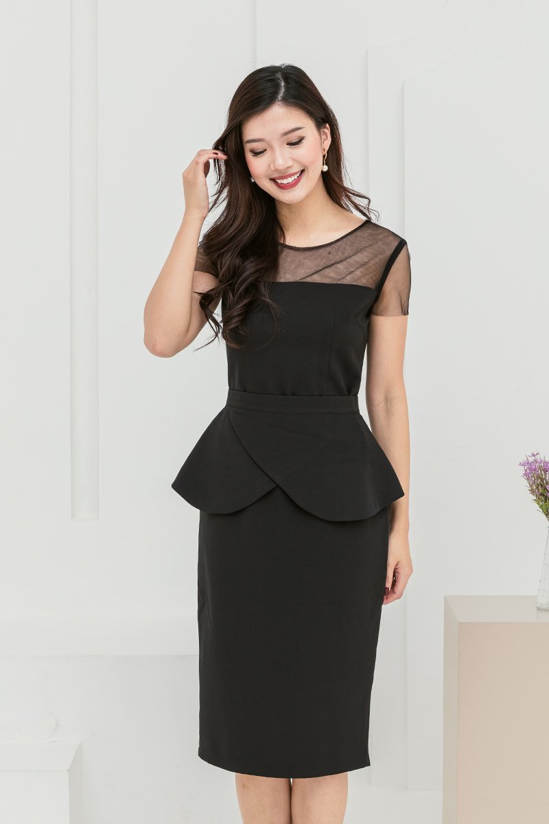 Livia Faux Peplum Dress in Black