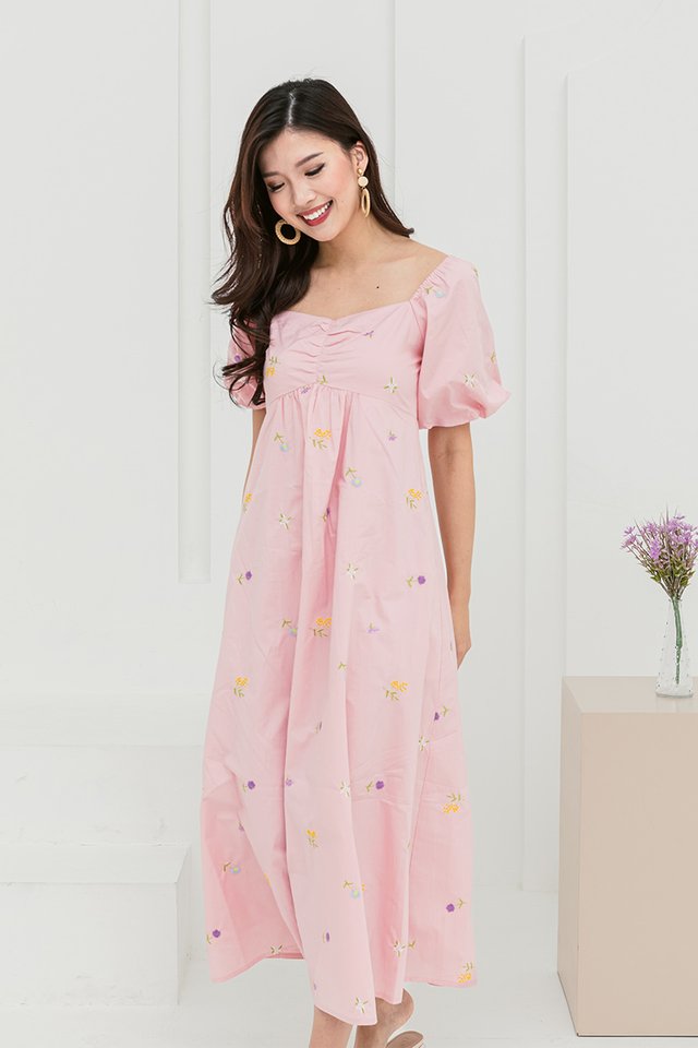 A Walk in the Garden Embroidery Dress in Pink
