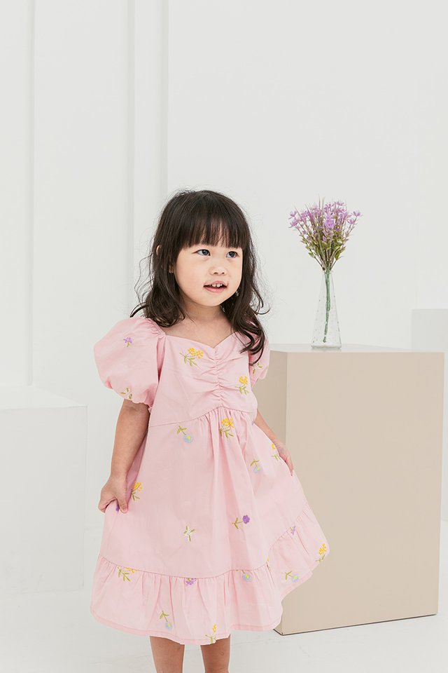 A Walk in the Garden Embroidery Girls Dress in Pink