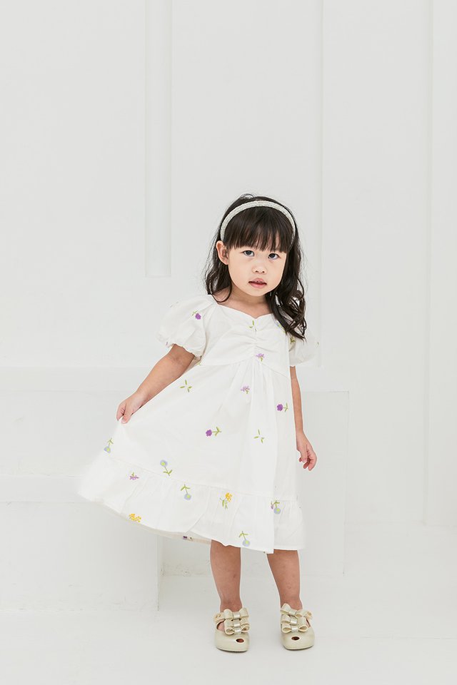 A Walk in the Garden Embroidery Girls Dress in White