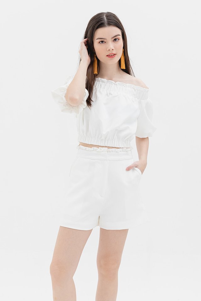 Cafe Date Off Shoulder Top in White
