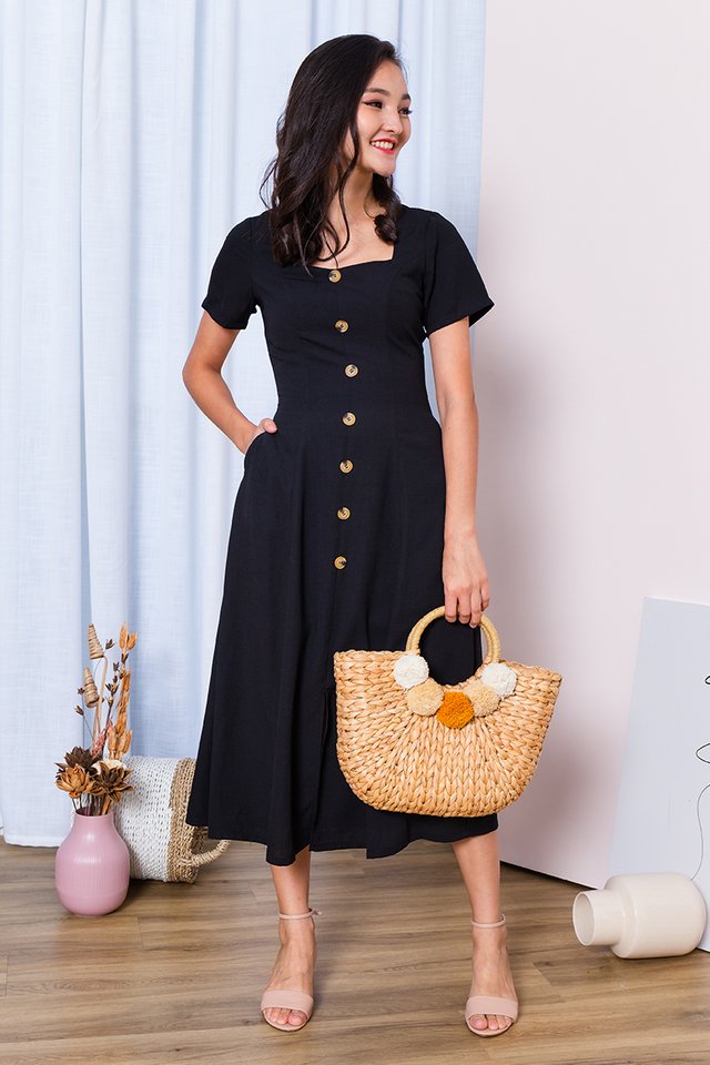 Carly Buttons Dress in Black