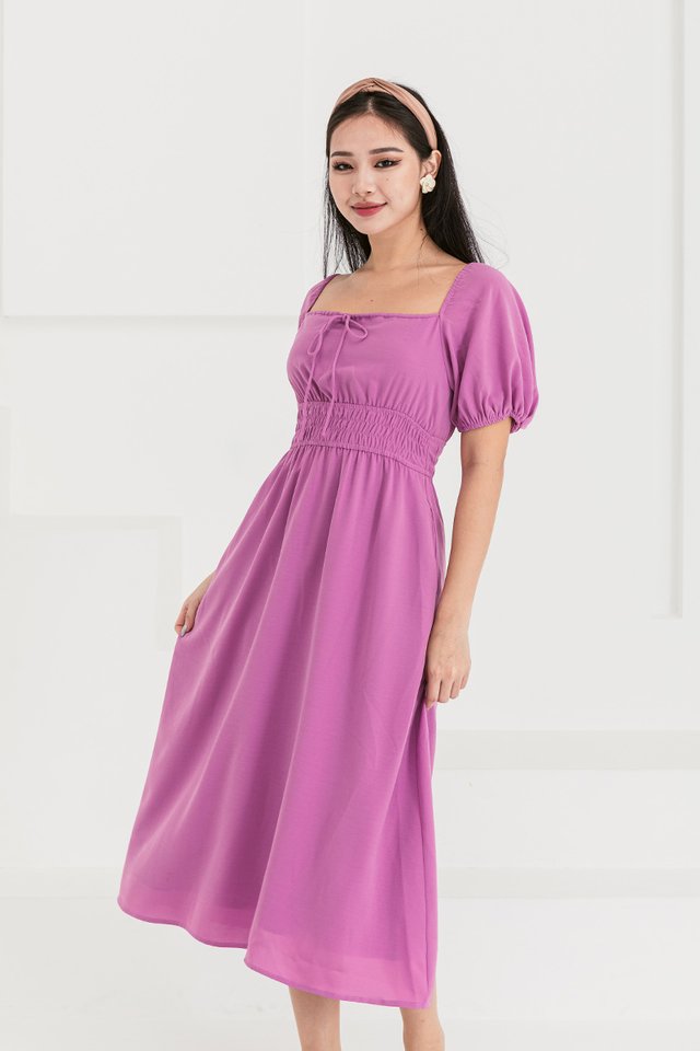 Charisse Drawstring Ruched Dress in Orchid