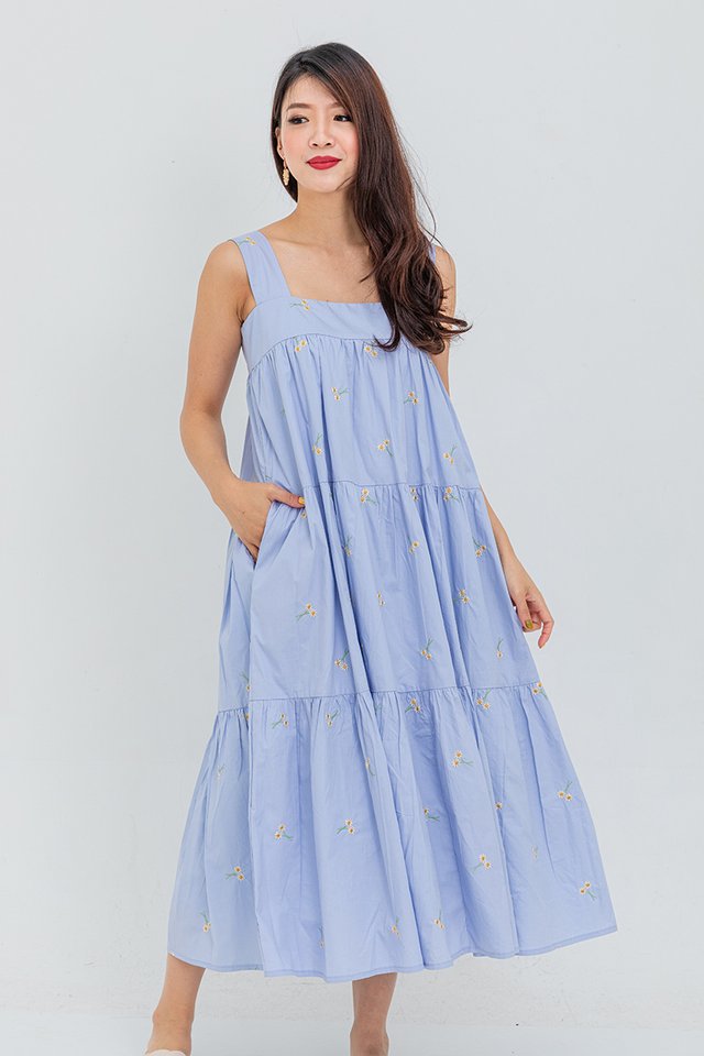 Dreaming of a Vacation Embroidery Tiered Dress in Daisies