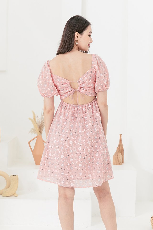 Enchanted Eyelet Sexy Back Dress in Sweet Pink