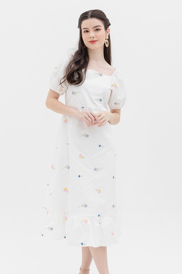 Felicity Embroidery Dress in White