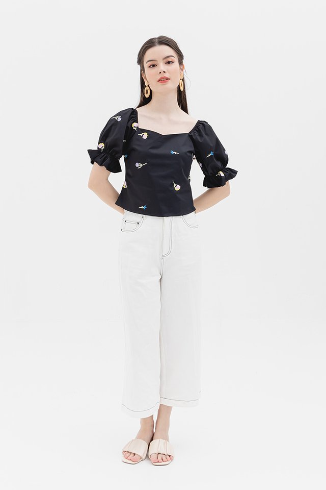 Felicity Embroidery Top in Black