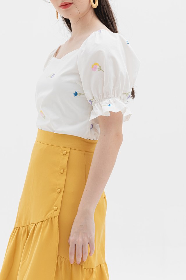 Felicity Embroidery Top in White