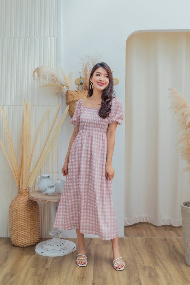 French Eclair Plaid Dress in Pink
