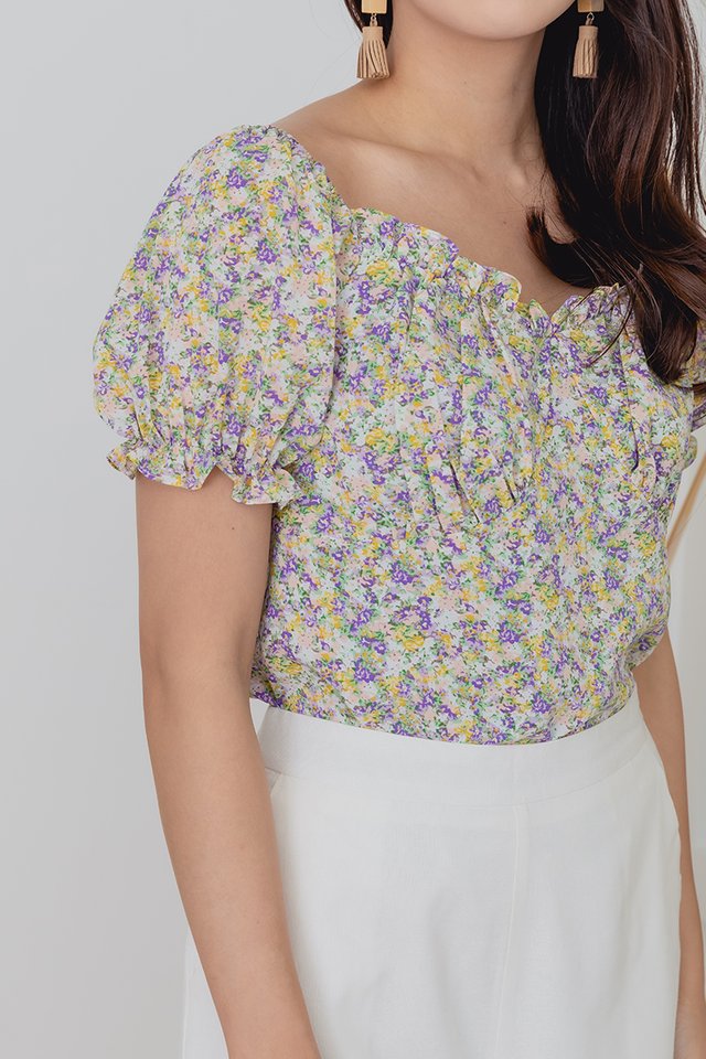 Wildbell Frills Top in Lilac Florals