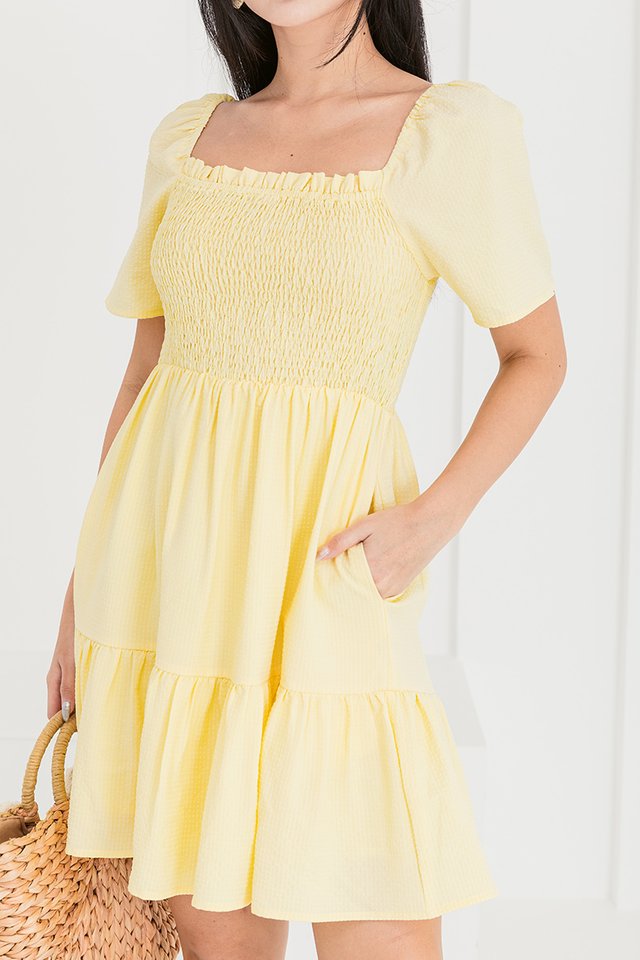 Its A Date Smocked Mini Dress in Yellow