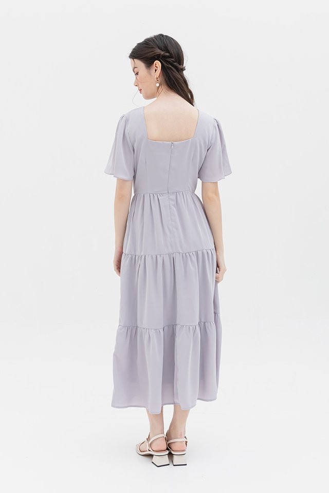 Morning Dew Tiered Midi Dress in Ash Lavender