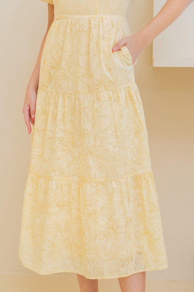 Morning Dew Tiered Midi Dress in Daffodil