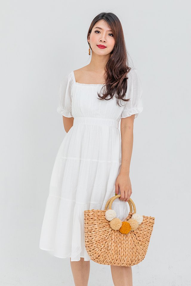Sora Puffy Sleeves Tiered Dress in White