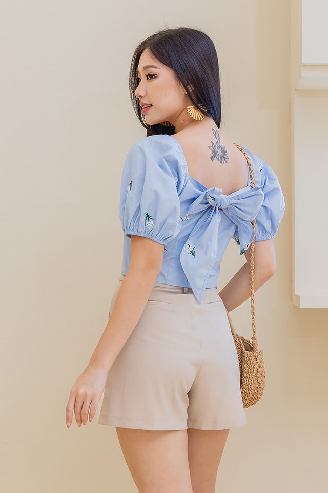 Sweet Pollen Embroidery Top in Light Blue