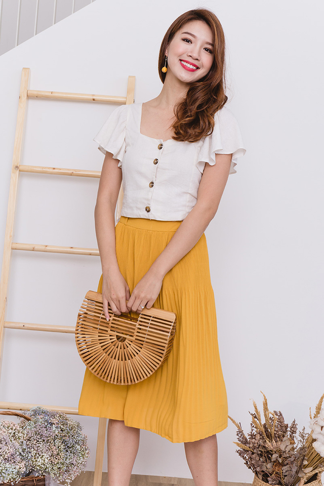 Sweet Treats Paperbag Pleated Midi Skirt in Mustard