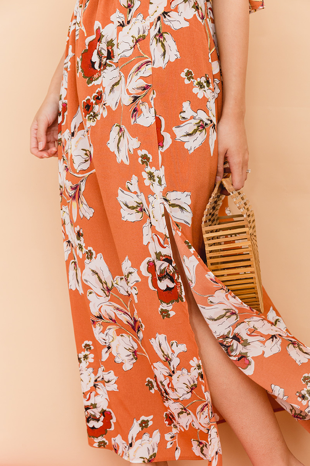 Trisha Beach Romance Maxi Dress in Rust Florals