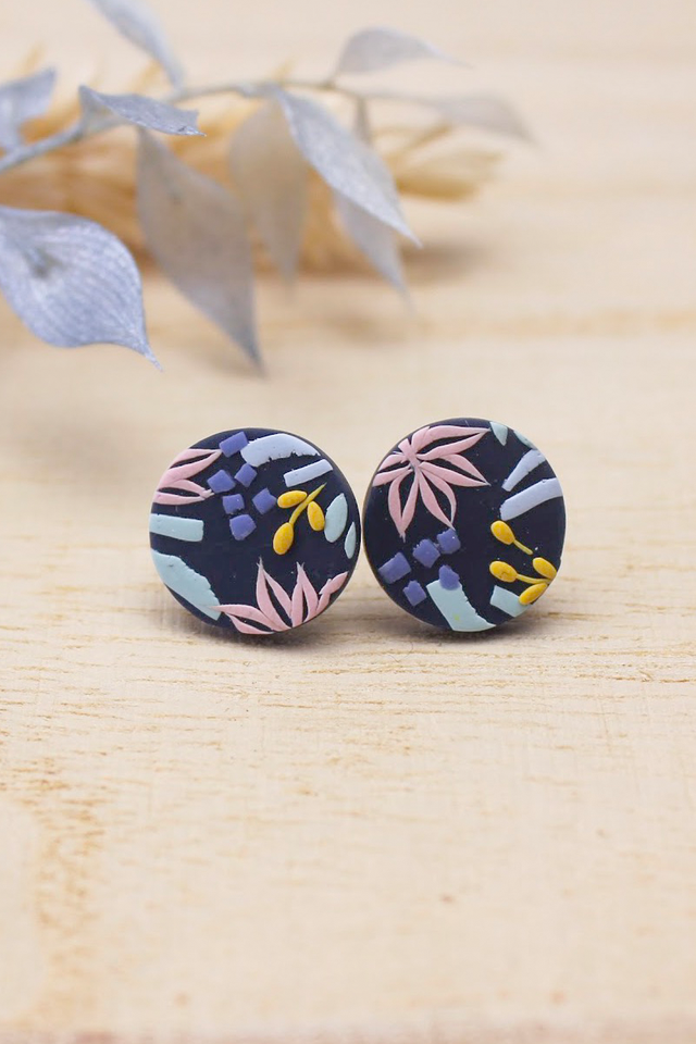 Tuileries Small Round Studs in Midnight Blue